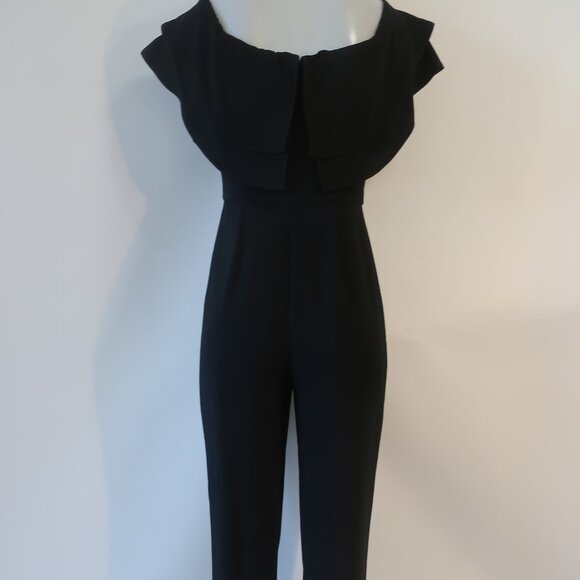 Women Intermix Mae Black Crepe Ruffled Off-The Shoulder Jumpsuit 2 - Picture 10 of 16